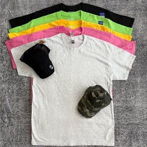 Men’s T-Shirt & Hat Bundle, 5 Large Tees & 2 Adjustable Hats, 1 Price